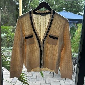 Sandro Cream and Black Cable Knit Cardigan